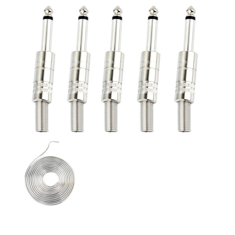 GiantBee 1/4" Audio Plugs 6.35 mm Plug TS Male 1/4 inch Solder Type Mono Plug Straight Design Connector with Spring for DJ Mixer Speaker Guitar Cables Phono Patch Cable Microphone Cables Alloy ( 5 Pack ) - Image 1
